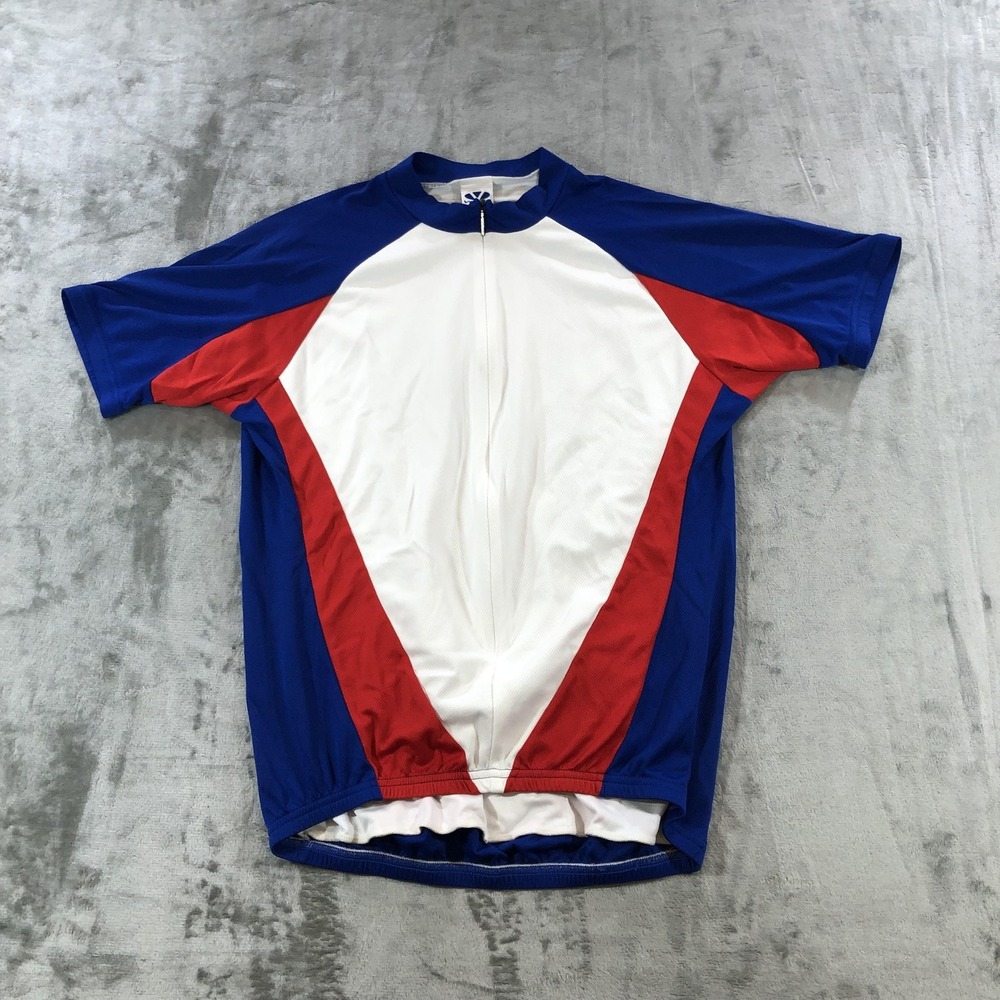Vintage Voler Cycling Jersey Mens Large Red White Blue Full Zip Shirt Bike USA